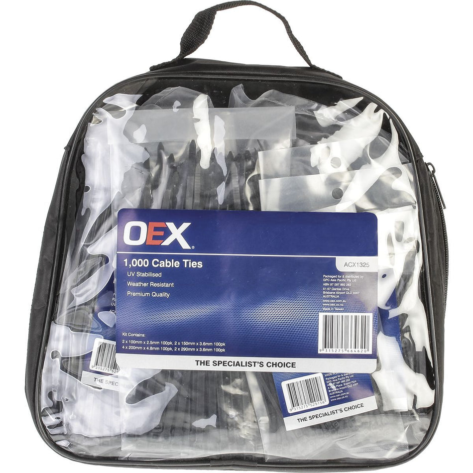 CABLE TIE ASSORTMENT - PACK OF 1000 (MULTIPLE SIZES)