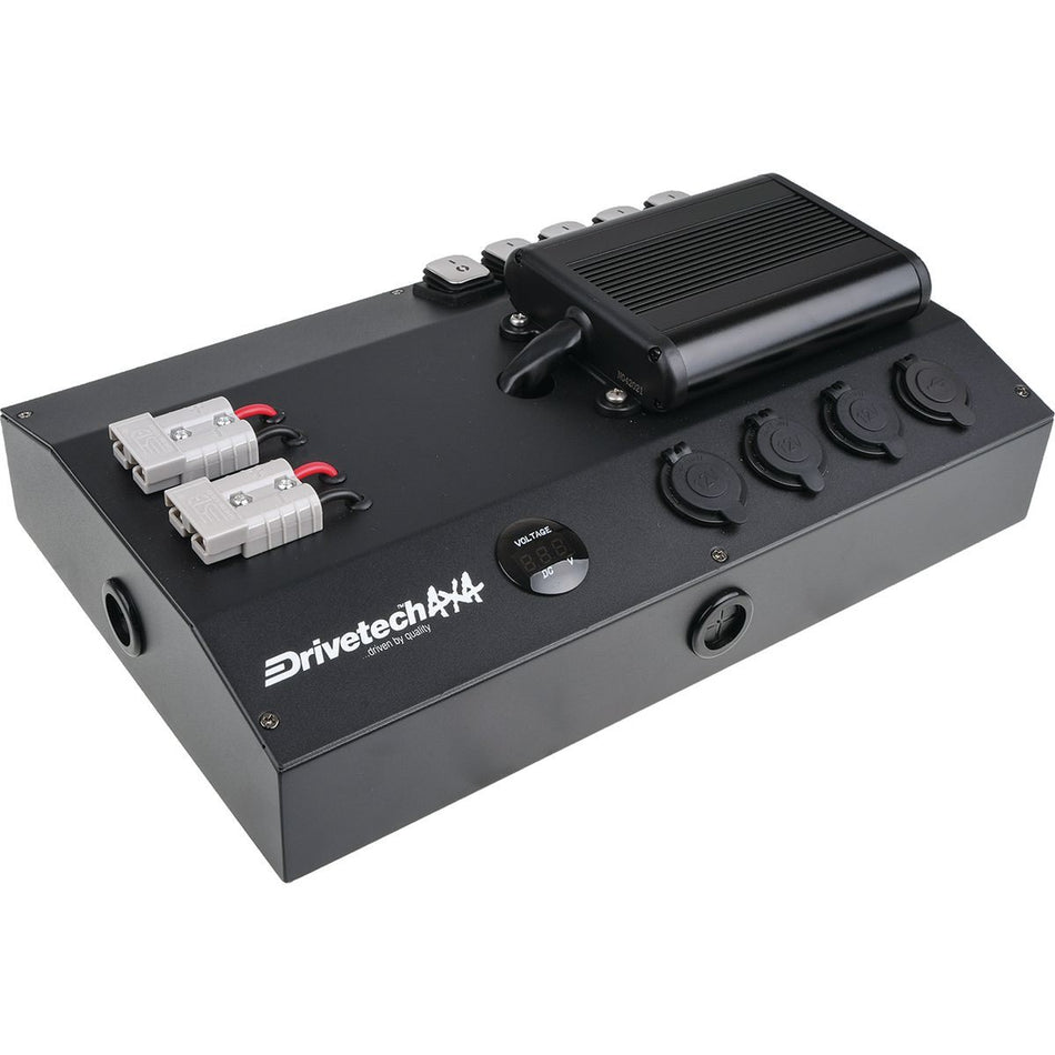 CONTROL BOX POWER 12V 5 ROCKER SWITCHES 3 POWER SOCKETS DUAL USB (DRIVETECH) 4X4
