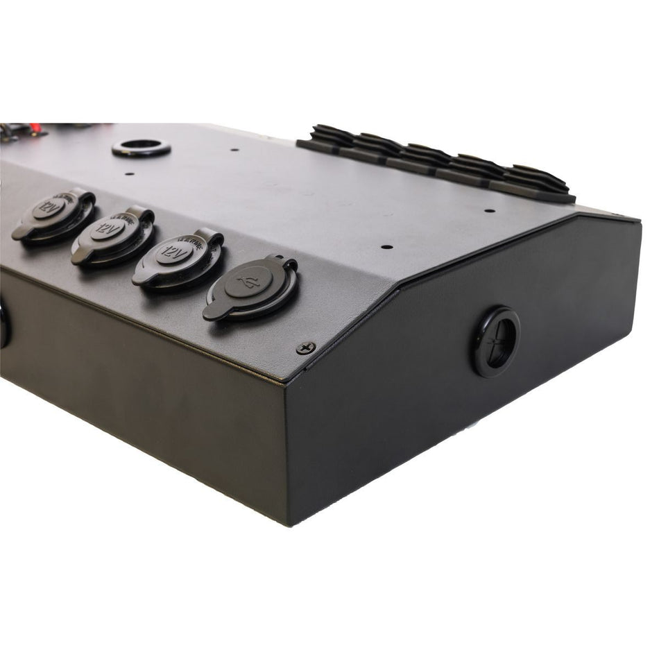 CONTROL BOX POWER 12V 5 ROCKER SWITCHES 3 POWER SOCKETS DUAL USB (DRIVETECH) 4X4