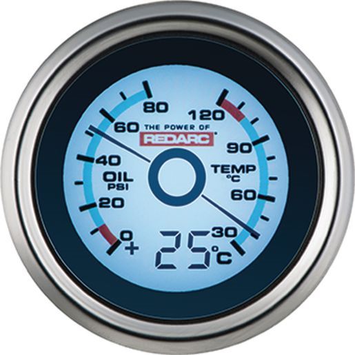 REDARC OIL PRESSURE & WATER TEMP GAUGE WITH OPTIONAL TEMPERATURE DISPLAY G52-PWT