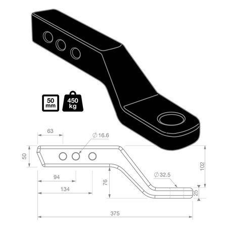 4 Inch Drop Forged Tow Ball Mount 241mm Long 50mm Hitch