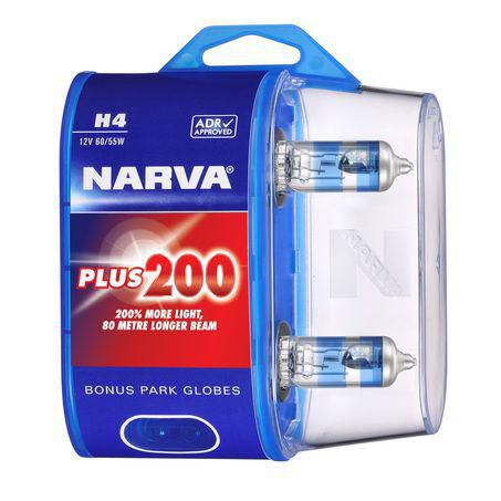 H4 HEADLIGHT BULBS NARVA PLUS 200% MORE LIGHT 48392BL2 (SUPER BRIGHT) (PAIR)