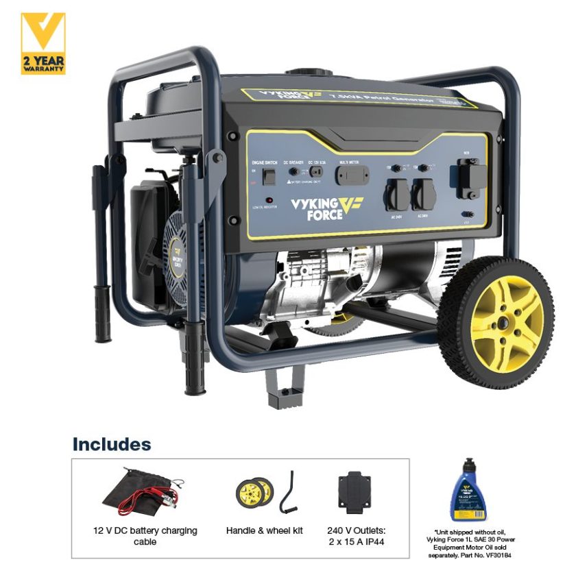 PETROL GENERATOR 6500W 7.5KVA VYKING FORCE 2 YEAR WARRANTY PURE SINE WAVE