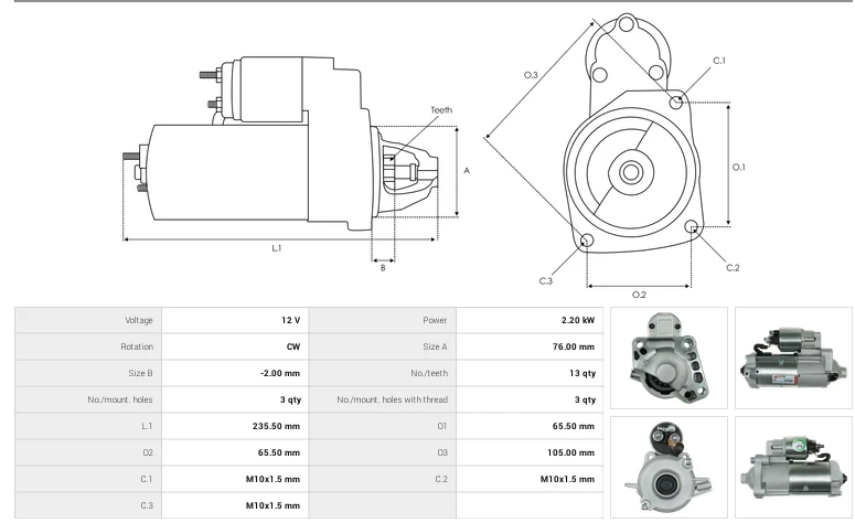 VOLVO D5 STARTER MOTOR 12V 2.20KW NEW